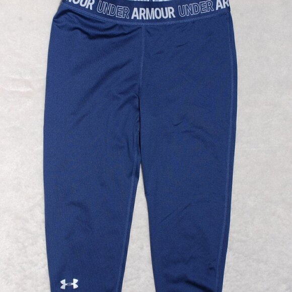 Under Armor Youth XL Exercise Capri Leggings Blue and Silver 23” Inseam EUC - Picture 1 of 6